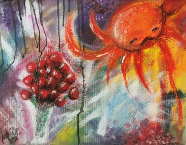 Der krabbenmörder, Acrylmalerei auf Karton, Muthahira Yawary 10c