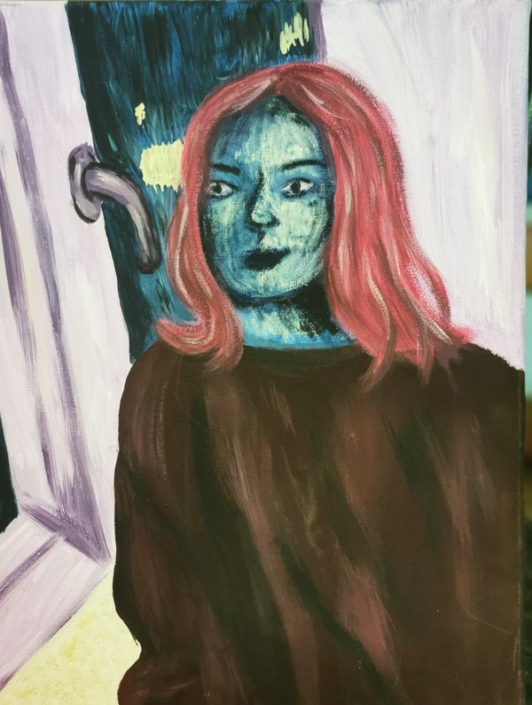 Frau am Fenster, Expressionistische Malerei, Muthahira Yawary, 10c