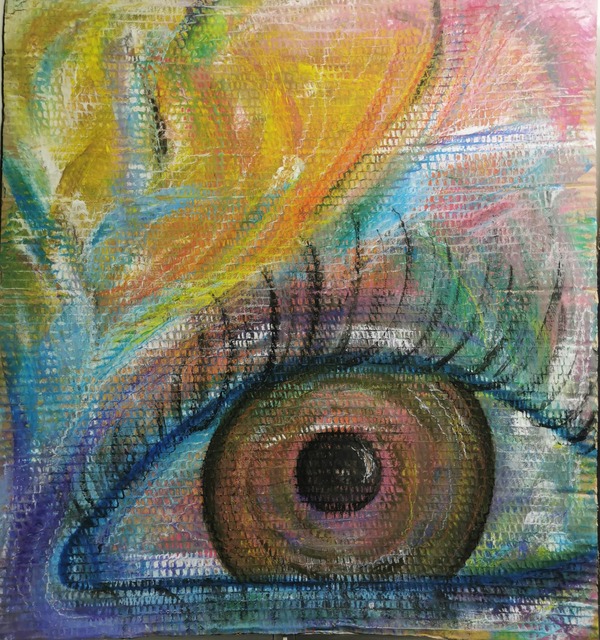 Im Auge des Betrachters, Acryl und Ölkreide auf Karton, Lea George, 10c