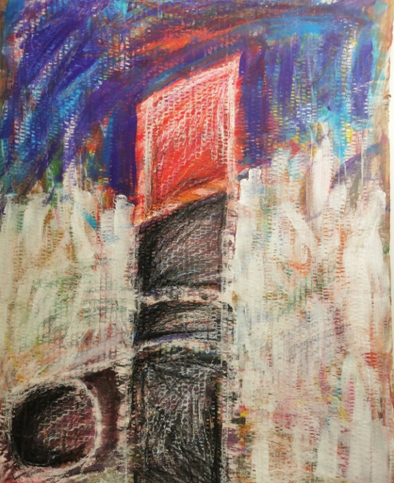 Lippenstift, Acryl und Ölkreide auf Karton, Sude Baran, 10d