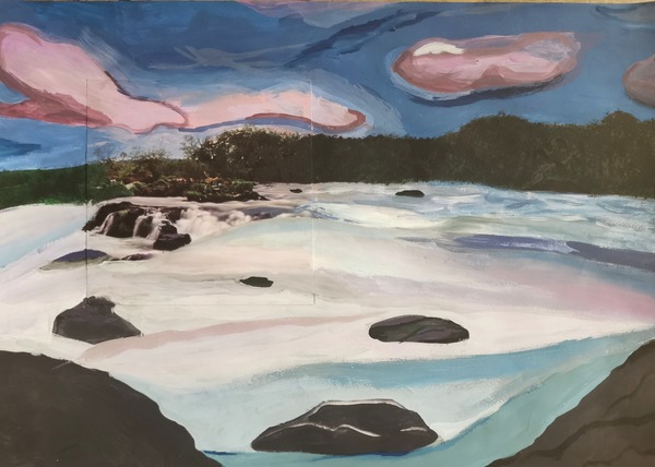 Romantische Landschaft, Collage und Acrylfarben, Adelina Haritonov, 10c